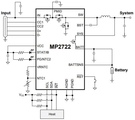 Application Circuit Diagram - Monolithic Power Systems (MPS) MP2722 NVDC Buck Chargers